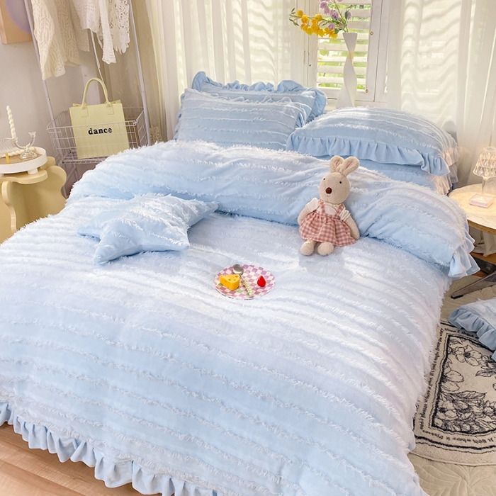 91家纺网 家纺一手货源 找家纺 欧冠 2023新款高端牛奶绒提花四件套 静谧蓝