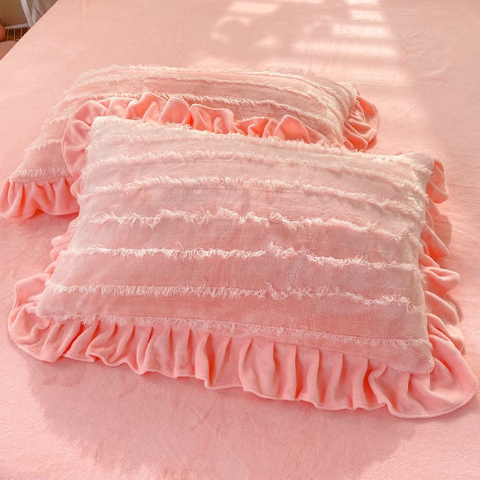 91家纺网 家纺一手货源 找家纺 绒世界 2024新款高端牛奶绒提花四件套 蜜桃粉