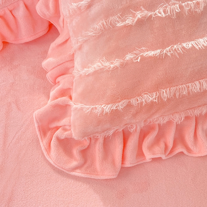 91家纺网 家纺一手货源 找家纺 绒世界 2024新款高端牛奶绒提花四件套 蜜桃粉