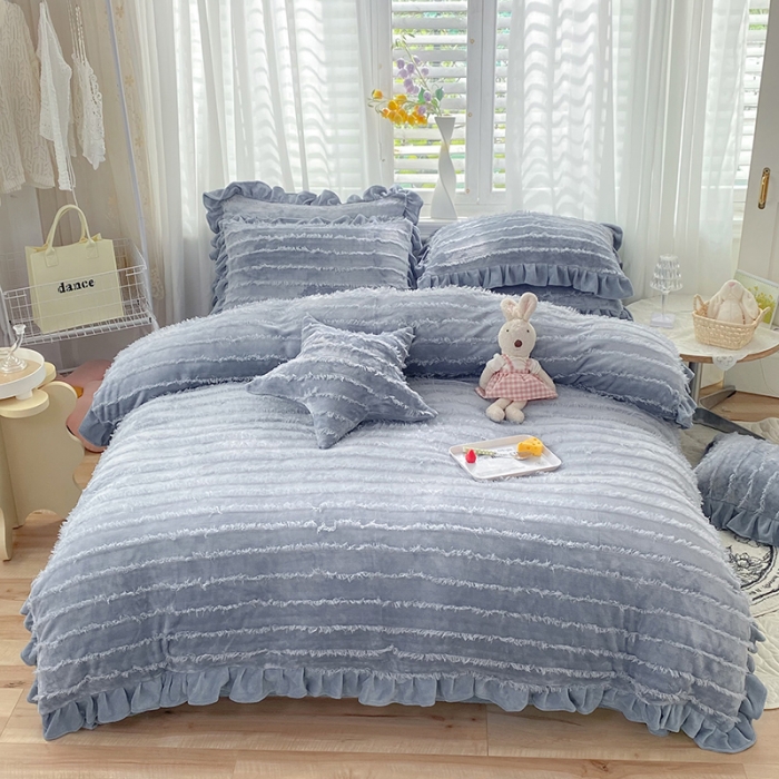 91家纺网 家纺一手货源 找家纺 欧冠 2023新款高端牛奶绒提花四件套 摩登灰