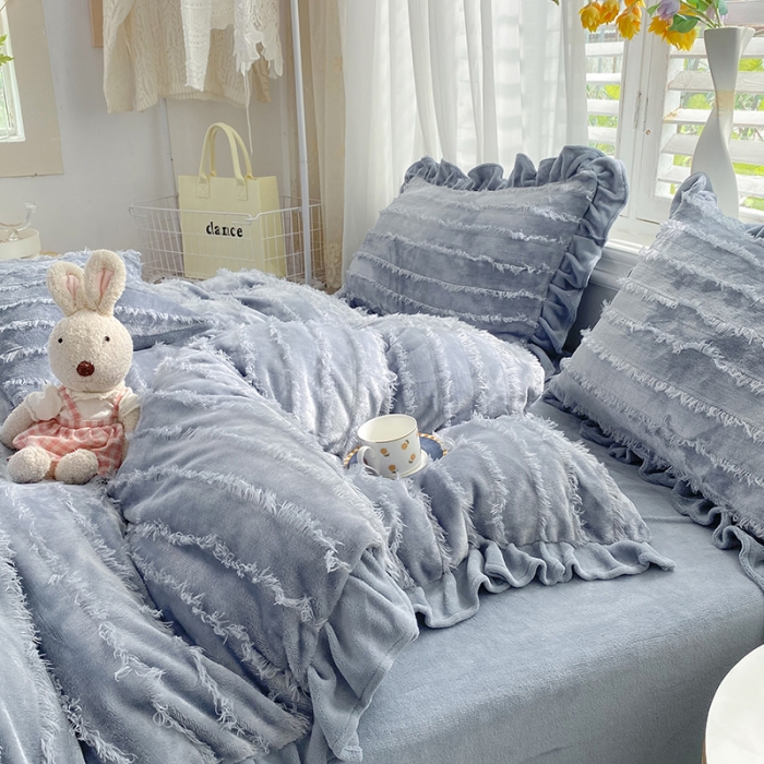 91家纺网 家纺一手货源 找家纺 欧冠 2023新款高端牛奶绒提花四件套 摩登灰