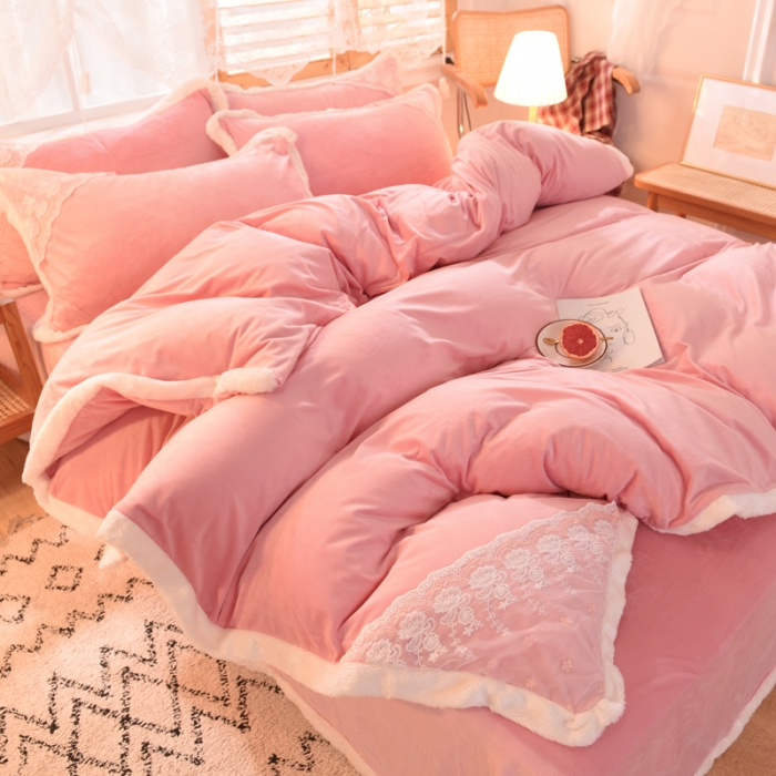 91家纺网 家纺一手货源 找家纺 （总）绒世界 2024新款韩版公主牛奶绒四件套