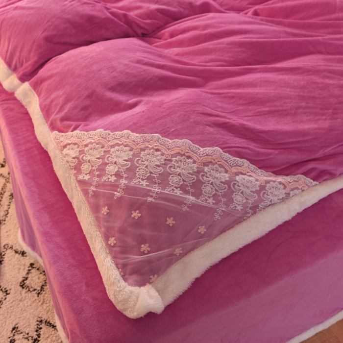 91家纺网 家纺一手货源 找家纺 绒世界 2024新款韩版公主牛奶绒四件套 姹紫