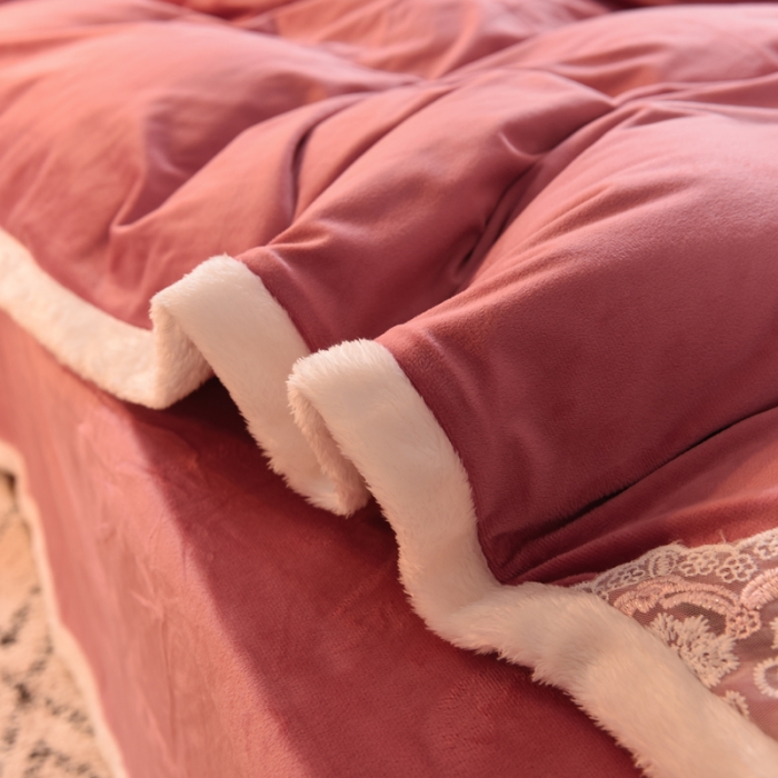 91家纺网 家纺一手货源 找家纺 绒世界 2024新款韩版公主牛奶绒四件套 豆沙