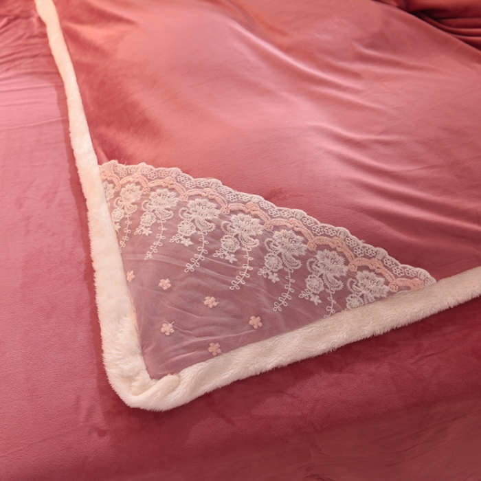 91家纺网 家纺一手货源 找家纺 绒世界 2024新款韩版公主牛奶绒四件套 豆沙