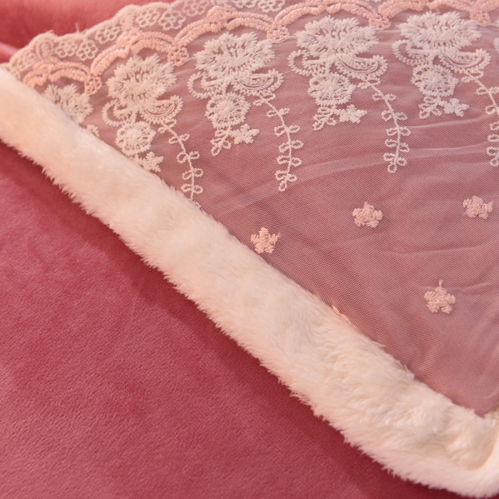 91家纺网 家纺一手货源 找家纺 欧冠 2023新款韩版公主牛奶绒四件套 豆沙