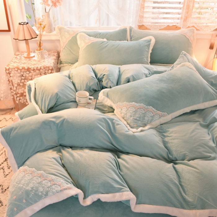 91家纺网 家纺一手货源 找家纺 欧冠 2023新款韩版公主牛奶绒四件套 幕蓝