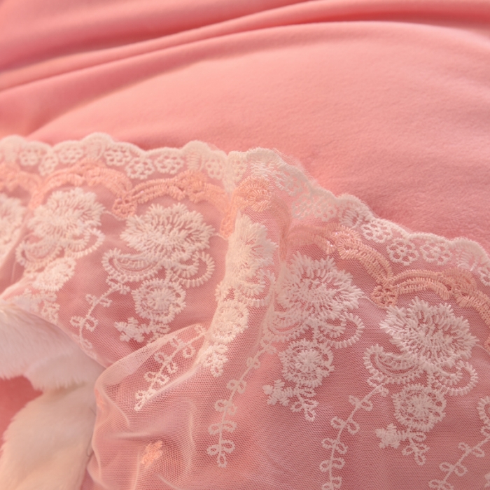 91家纺网 家纺一手货源 找家纺 欧冠 2023新款韩版公主牛奶绒四件套 深粉