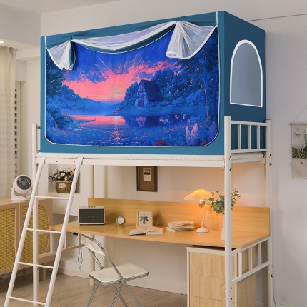 91家纺网 家纺一手货源 找家纺 迪凡保罗蚊帐C15四开门数码印花强遮光上下铺学生蚊帐