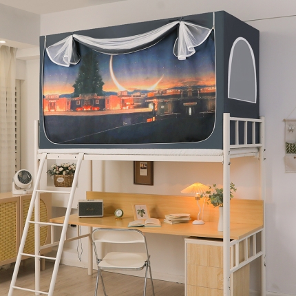 91家纺网 家纺一手货源 找家纺 迪凡保罗蚊帐C15四开门数码印花强遮光上下铺学生蚊帐