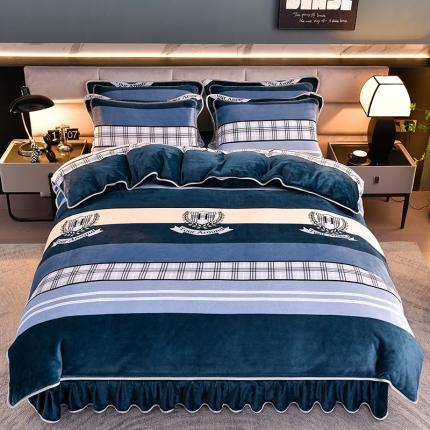 91家纺网 家纺一手货源 找家纺 绒宴 2025新款牛奶绒四件套 时尚之约-蓝