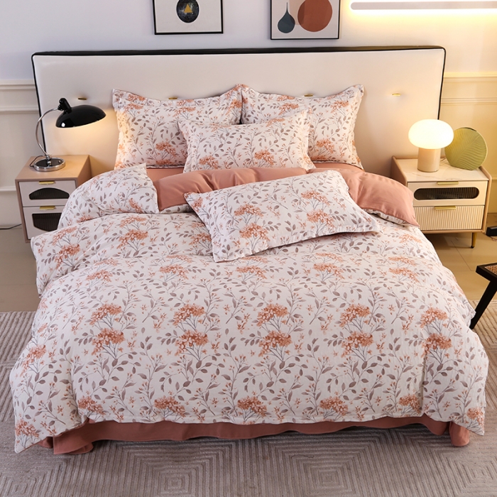 91家纺网 家纺一手货源 找家纺 梦莱斯 2023新款有氧提花双层纱四件套 曼叶桔