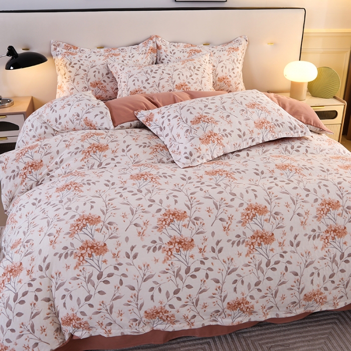 91家纺网 家纺一手货源 找家纺 梦莱斯 2023新款有氧提花双层纱四件套 曼叶桔