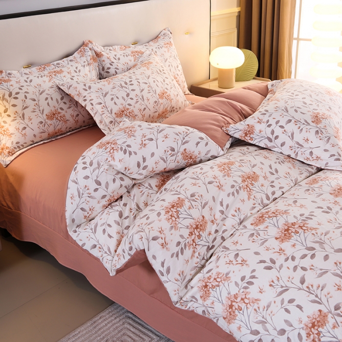 91家纺网 家纺一手货源 找家纺 梦莱斯 2023新款有氧提花双层纱四件套 曼叶桔