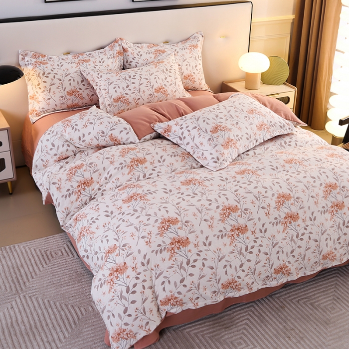 91家纺网 家纺一手货源 找家纺 梦莱斯 2023新款有氧提花双层纱四件套 曼叶桔