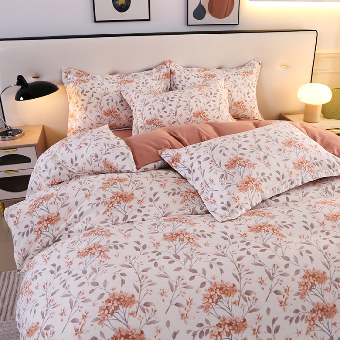 91家纺网 家纺一手货源 找家纺 梦莱斯 2023新款有氧提花双层纱四件套 曼叶桔