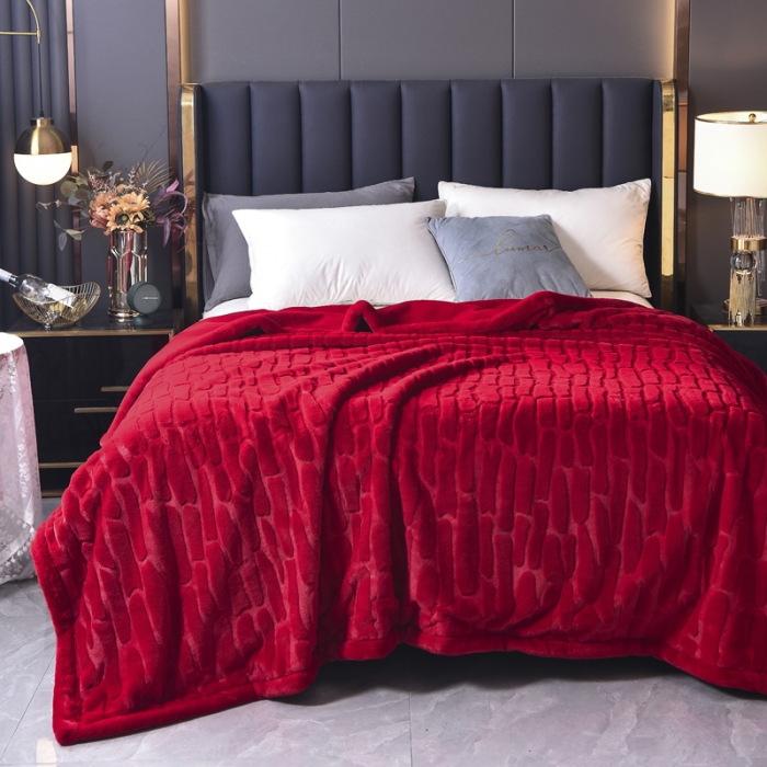 91家纺网 家纺一手货源 找家纺 尚品绵羊 2025秋冬新款双层加云毯毛毯直播爆款毯子 波斯毯-中国红