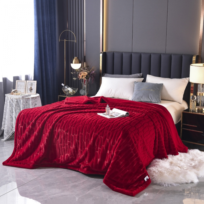 91家纺网 家纺一手货源 找家纺 尚品绵羊 2025秋冬新款双层加云毯毛毯直播爆款毯子 波斯毯-中国红