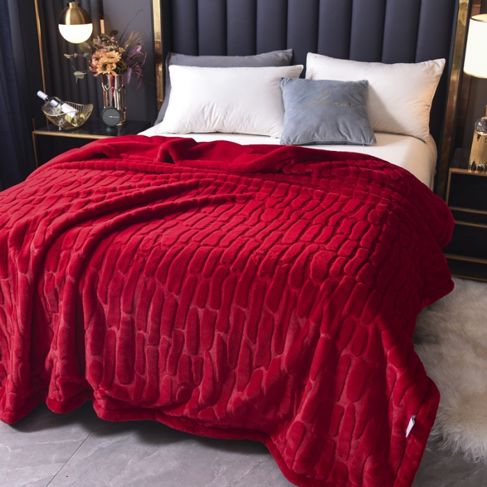 91家纺网 家纺一手货源 找家纺 尚品绵羊 2025秋冬新款双层加云毯毛毯直播爆款毯子 波斯毯-中国红