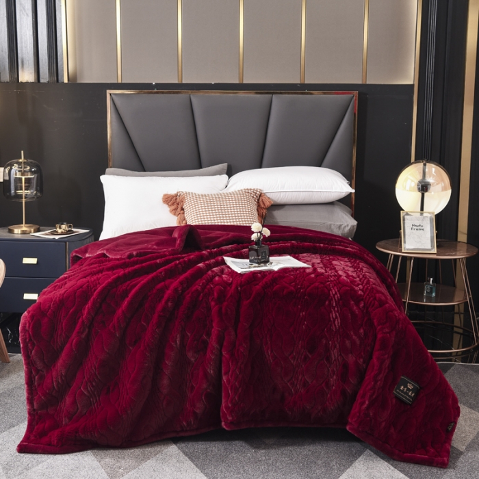 91家纺网 家纺一手货源 找家纺 尚品绵羊 2025秋冬新款双层加云毯毛毯直播爆款毯子 裘皮毯-典雅红