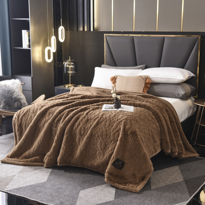 91家纺网 家纺一手货源 找家纺 尚品绵羊 2025秋冬新款双层加云毯毛毯直播爆款毯子 裘皮毯-奶昔咖