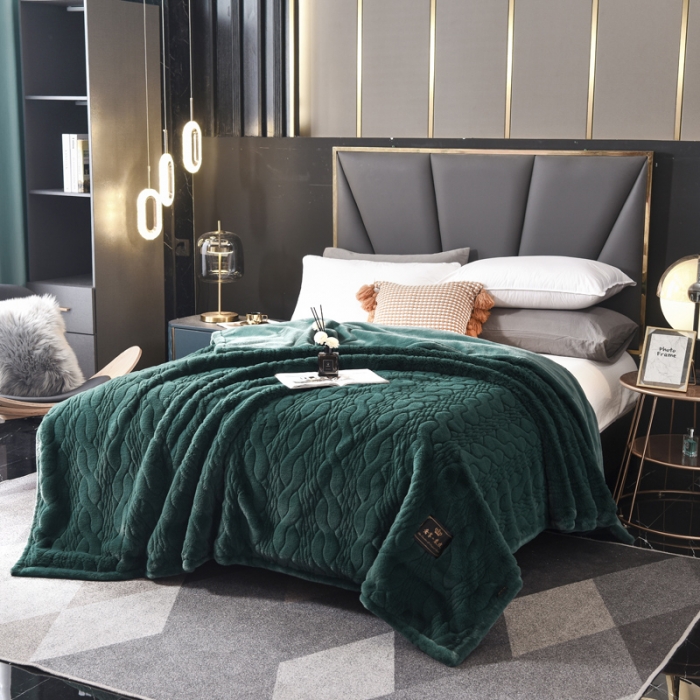 91家纺网 家纺一手货源 找家纺 尚品绵羊 2025秋冬新款双层加云毯毛毯直播爆款毯子 裘皮毯-松石绿