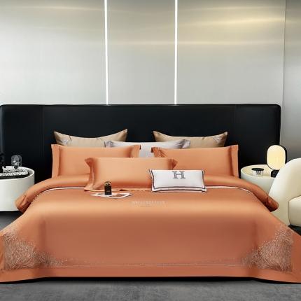 诗黛尔长绒棉刺绣四件套-赫本系列 赫本-爱妃橙