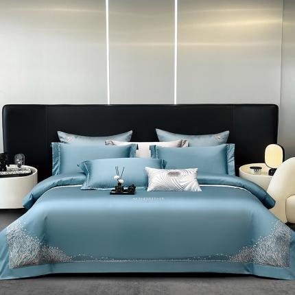 诗黛尔 长绒棉刺绣四件套-赫本系列 赫本-极光蓝