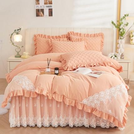 91家纺网 家纺一手货源 找家纺 情恒 2025新款蒙娜四季款A类云锦棉床裙四件套 活力橙