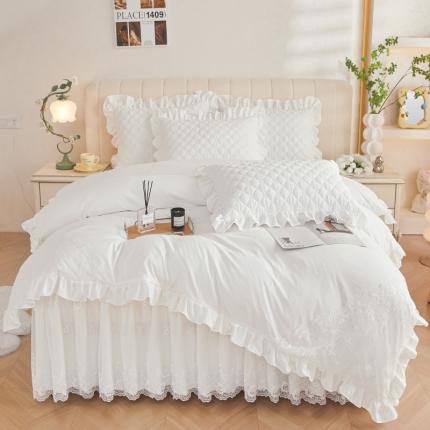 91家纺网 家纺一手货源 找家纺 情恒 2025新款蒙娜四季款A类云锦棉床裙四件套 优雅白