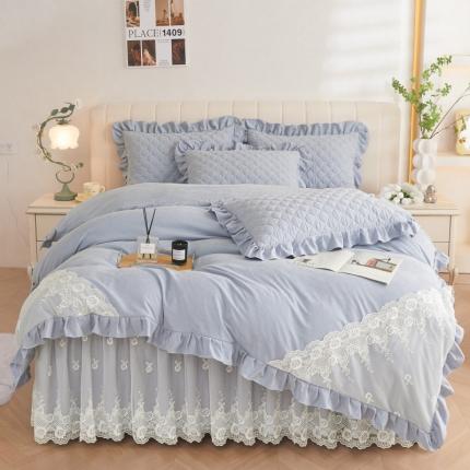 91家纺网 家纺一手货源 找家纺 情恒 2025新款蒙娜四季款A类云锦棉床裙四件套 云雾兰