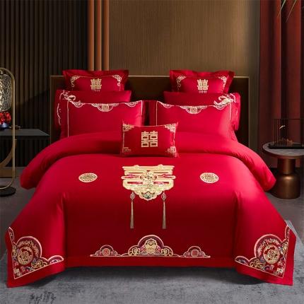 千禧 2023新款13372全棉跑量绣花婚庆套件多件套 浪漫喜事