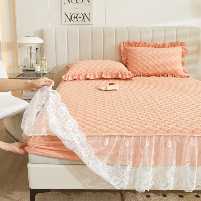 91家纺网 家纺一手货源 找家纺 情恒 2025新款蒙娜四季款A类云锦棉床笠款 活力橙