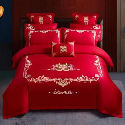 千禧 2023新款13372全棉跑量绣花婚庆套件多件套 相亲相爱