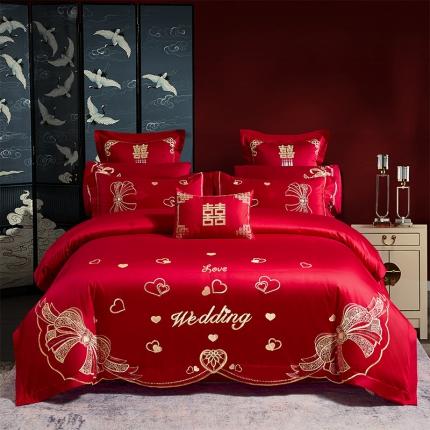 千禧 2023新款13372全棉跑量绣花婚庆套件多件套 心心相印