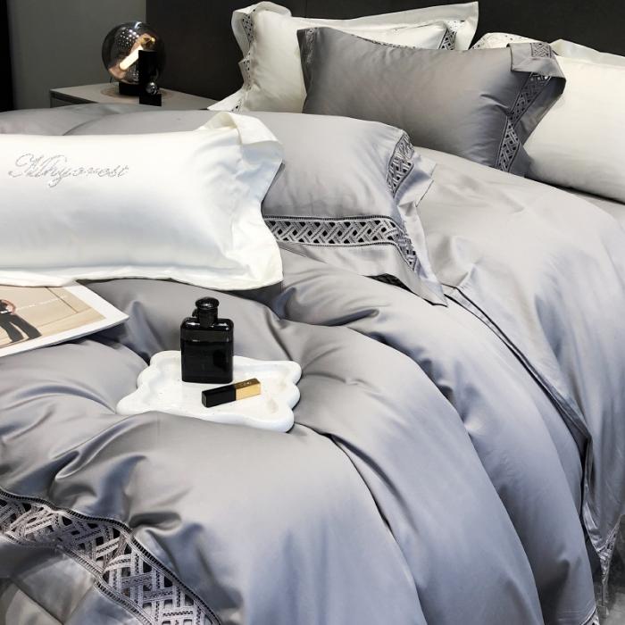 91家纺网 家纺一手货源 找家纺 黑白森林秋冬新品 140支四件套海岛棉全棉纯棉-极光系列