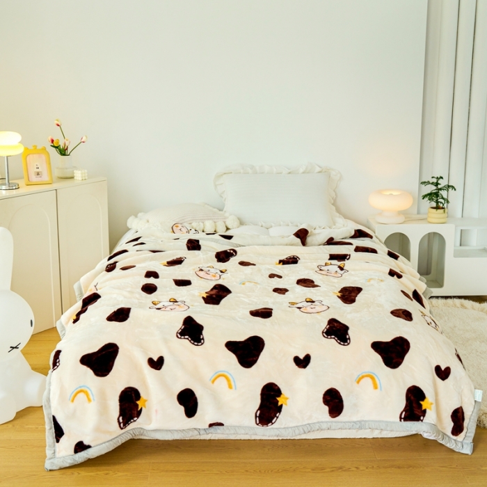 91家纺网 家纺一手货源 找家纺 法莱妮2025新款双层加厚拉舍尔毛毯 婚庆 单双人 厂家直销可定制-彩虹牛