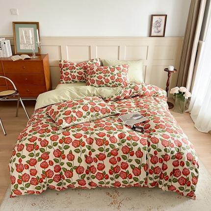 91家纺网 家纺一手货源 找家纺 畅畅 2023新款13372全棉印花四件套纯棉直播-玫瑰花香