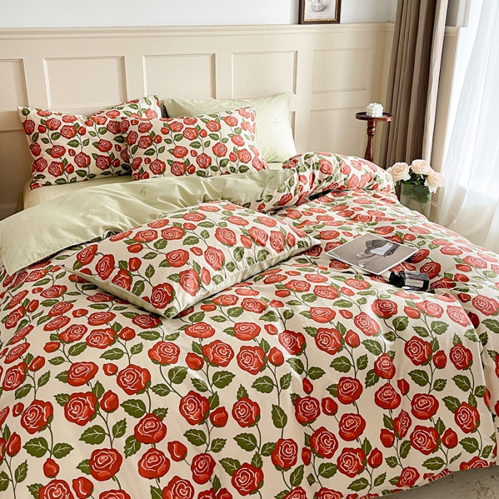 91家纺网 家纺一手货源 找家纺 畅畅 2023新款13372全棉印花四件套纯棉直播-玫瑰花香