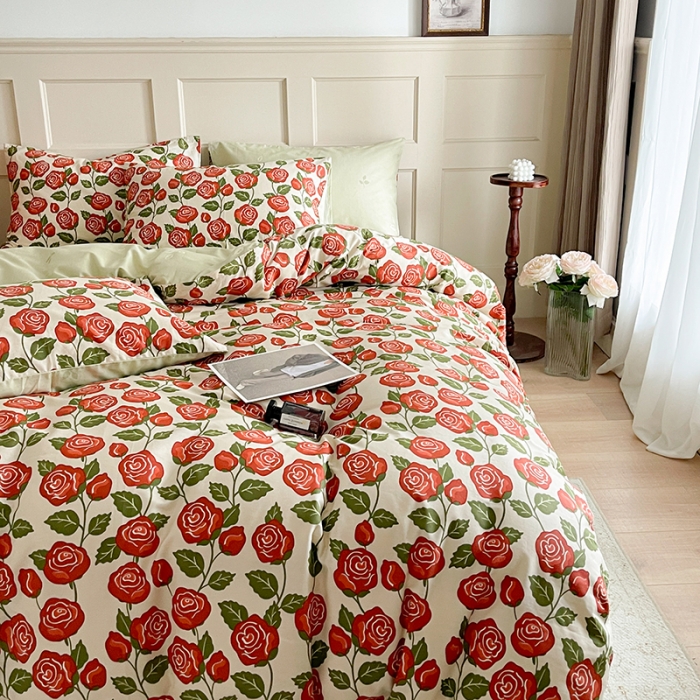 91家纺网 家纺一手货源 找家纺 畅畅 2023新款13372全棉印花四件套纯棉直播-玫瑰花香