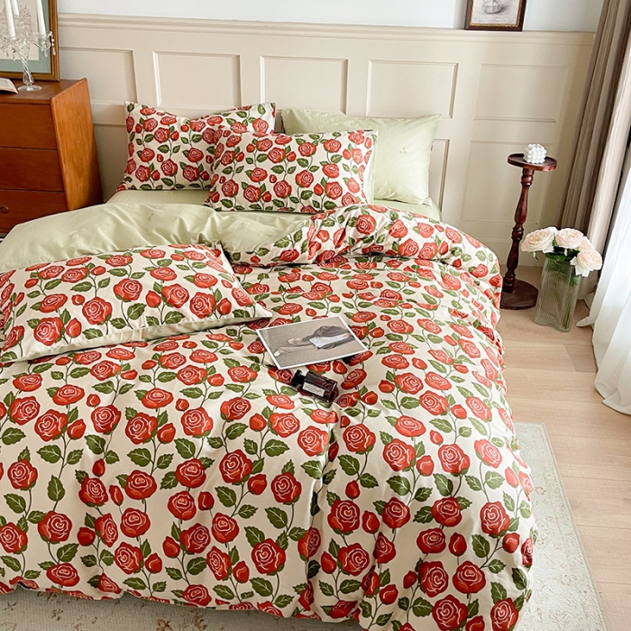 91家纺网 家纺一手货源 找家纺 畅畅 2023新款13372全棉印花四件套纯棉直播-玫瑰花香