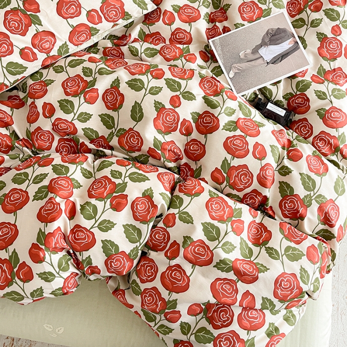 91家纺网 家纺一手货源 找家纺 畅畅 2023新款13372全棉印花四件套纯棉直播-玫瑰花香