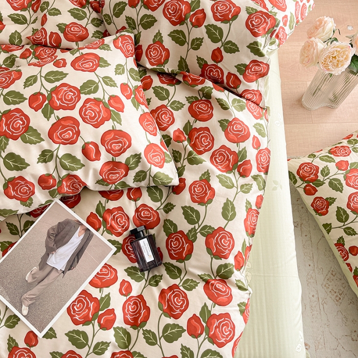 91家纺网 家纺一手货源 找家纺 畅畅 2023新款13372全棉印花四件套纯棉直播-玫瑰花香