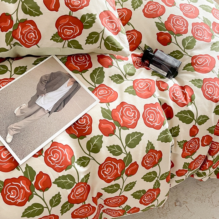 91家纺网 家纺一手货源 找家纺 畅畅 2023新款13372全棉印花四件套纯棉直播-玫瑰花香