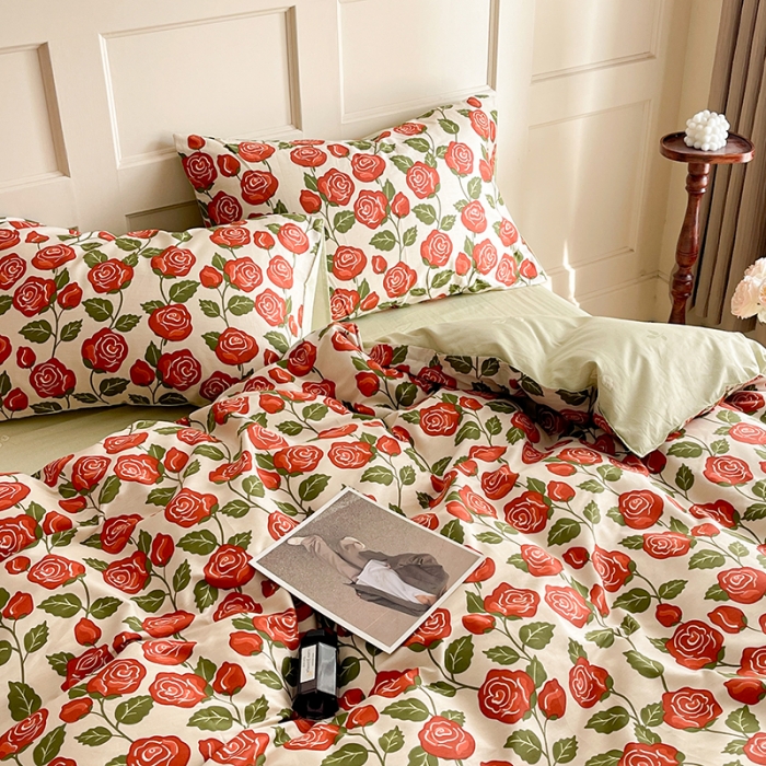 91家纺网 家纺一手货源 找家纺 畅畅 2023新款13372全棉印花四件套纯棉直播-玫瑰花香