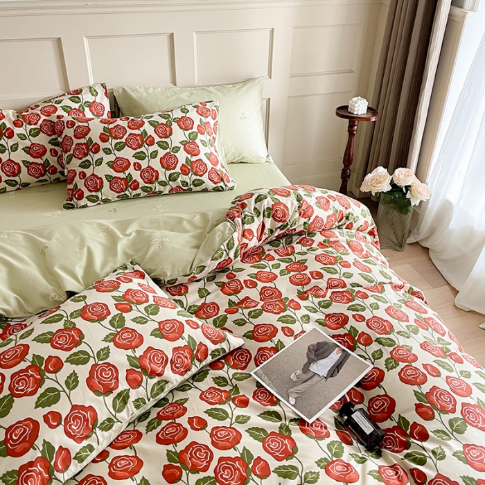 91家纺网 家纺一手货源 找家纺 畅畅 2023新款13372全棉印花四件套纯棉直播-玫瑰花香