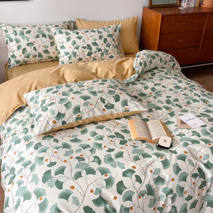 91家纺网 家纺一手货源 找家纺 畅畅 2023新款13372全棉印花四件套纯棉直播-银杏叶