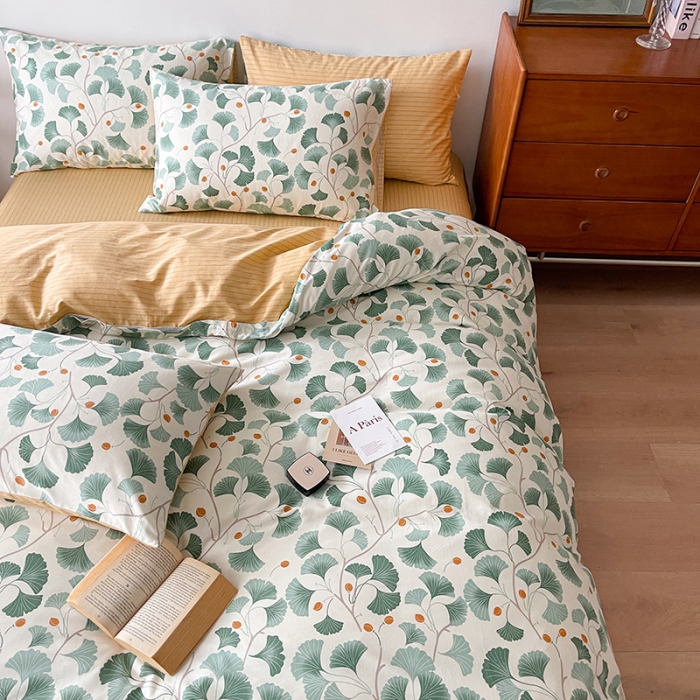 91家纺网 家纺一手货源 找家纺 畅畅 2023新款13372全棉印花四件套纯棉直播-银杏叶