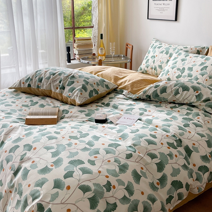 91家纺网 家纺一手货源 找家纺 畅畅 2023新款13372全棉印花四件套纯棉直播-银杏叶