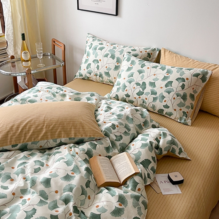 91家纺网 家纺一手货源 找家纺 畅畅 2023新款13372全棉印花四件套纯棉直播-银杏叶